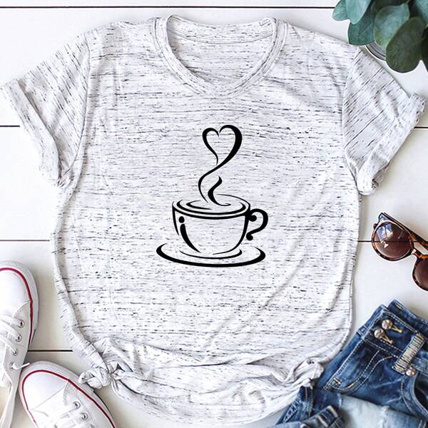 

Plus Graphic Print Short Sleeve Tee, Light grey