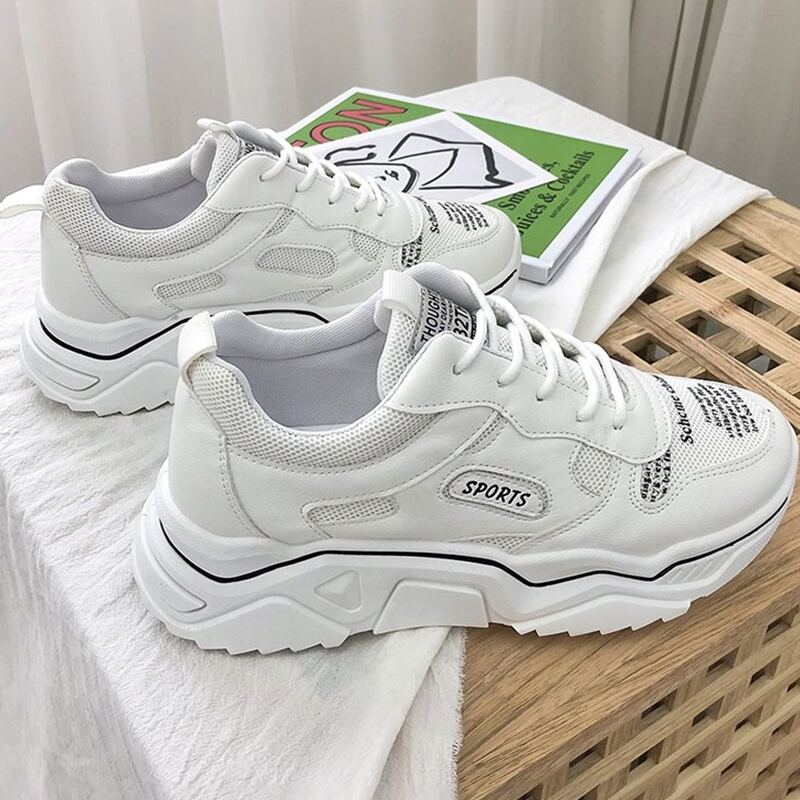 

Letter Graphic Lace-up Chunky Sneakers, White