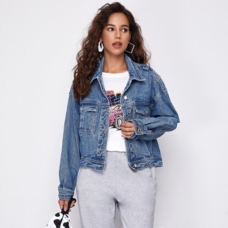 

Flap Pocket Denim Trucker Jacket, Medium wash
