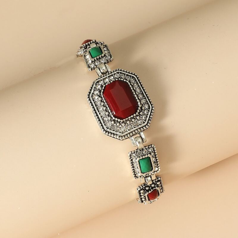 

Rhinestone & Gemstone Decor Bracelet, Red