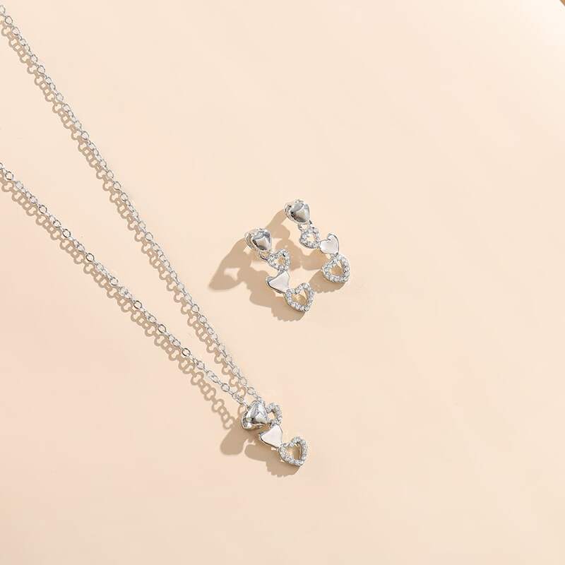 

3pcs Rhinestone Heart Decor Jewelry Set, Blue