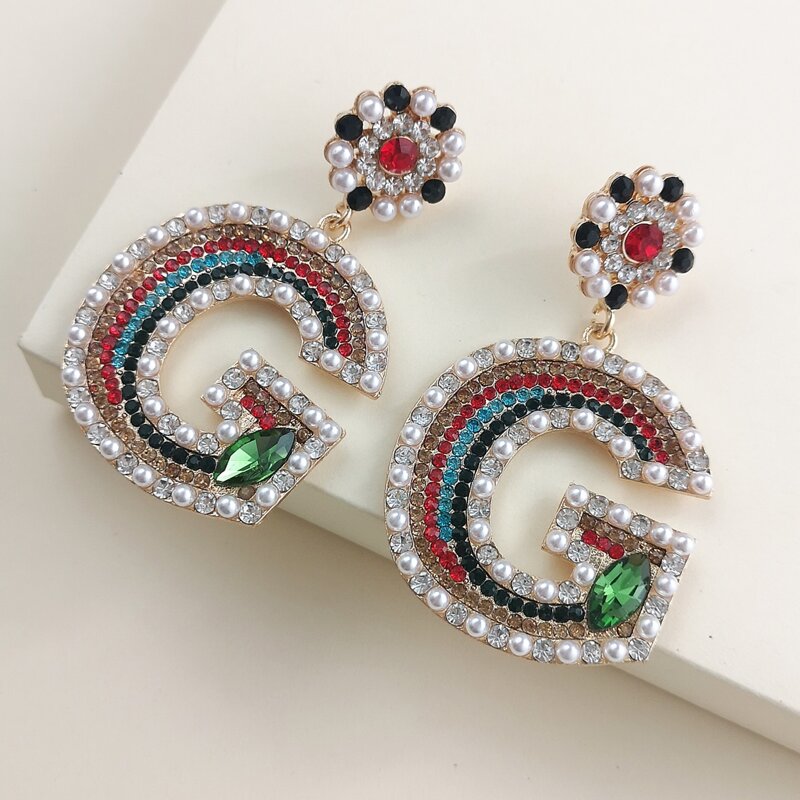 

Faux Pearl & Rhinestone Decor Letter Charm Drop Earrings, Multicolor