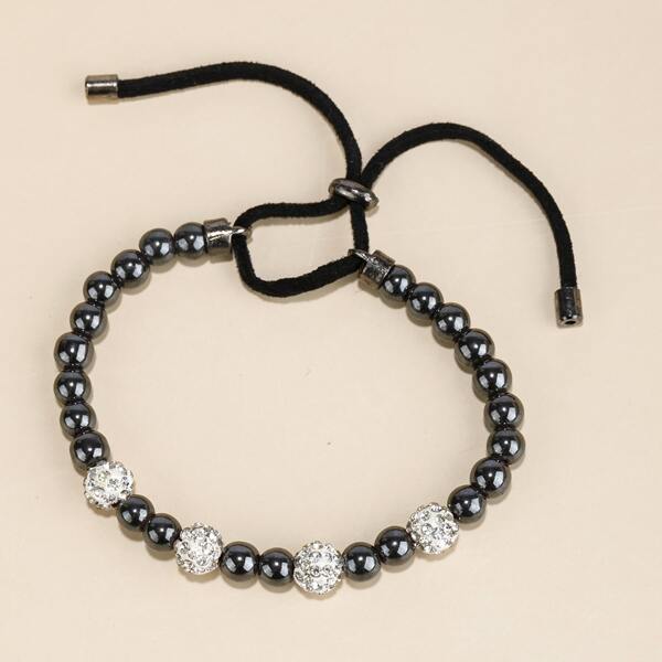 

Men Rhinestone Decor Beaded Bracelet, Black