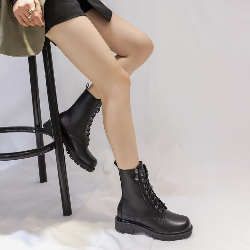 

Minimalist Lace-up Front Combat Boots, Black