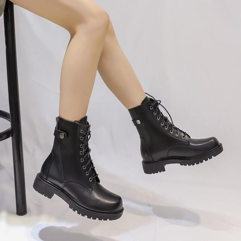 

Minimalist Lace-up Front Combat Boots, Black