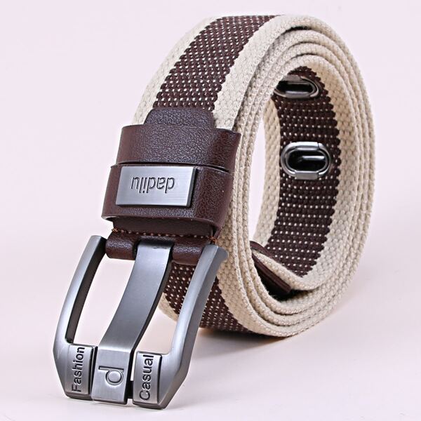 

Men Metal Buckle Tape Belt, Coffee brown