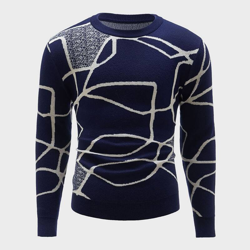 

Guys Graphic Pattern Crew Neck Sweater, Navy blue
