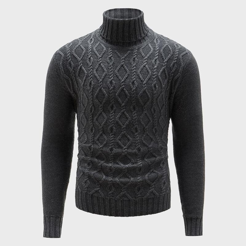 

Guys Cable Knit Turtleneck Sweater, Dark grey