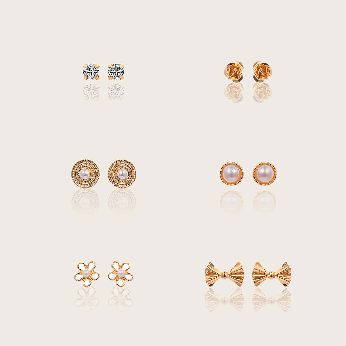 

6pairs Faux Pearl & Rhinestone Decor Stud Earrings, Multicolor