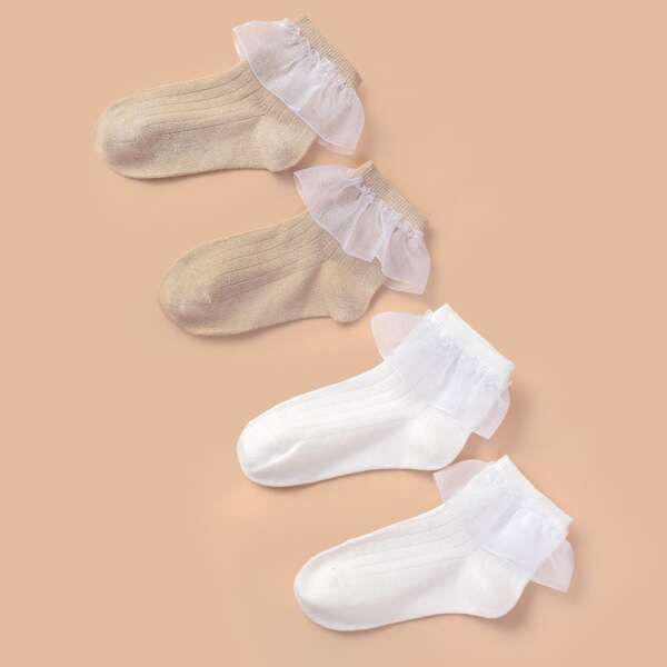 

2pairs Toddler Girls Ruffle Hem Socks, Multicolor