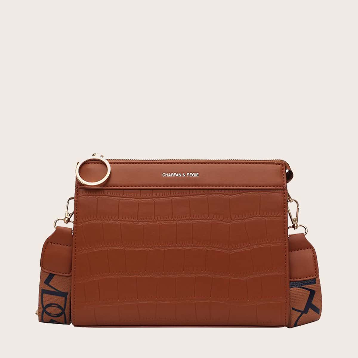 

Croc Embossed Crossbody Bag, Brown