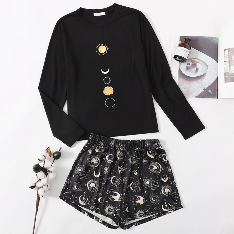 

Galaxy Print Tee & Shorts PJ Set, Black