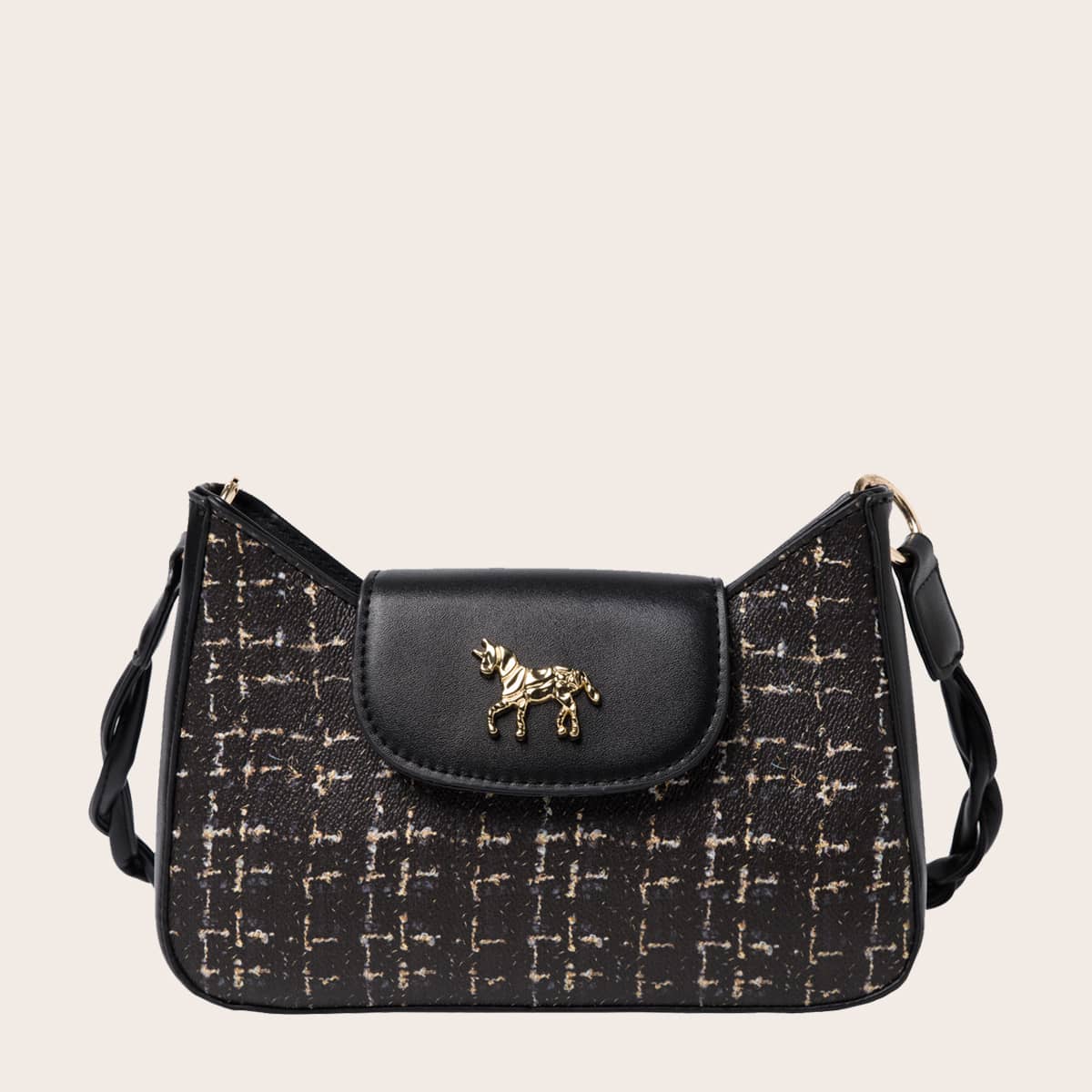 

Metal Horse Decor Shoulder Bag, Black