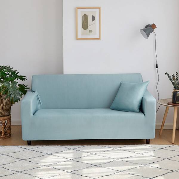 

Solid Color Stretchy Sofa Cover & 1pc Cushion Cover, Baby blue