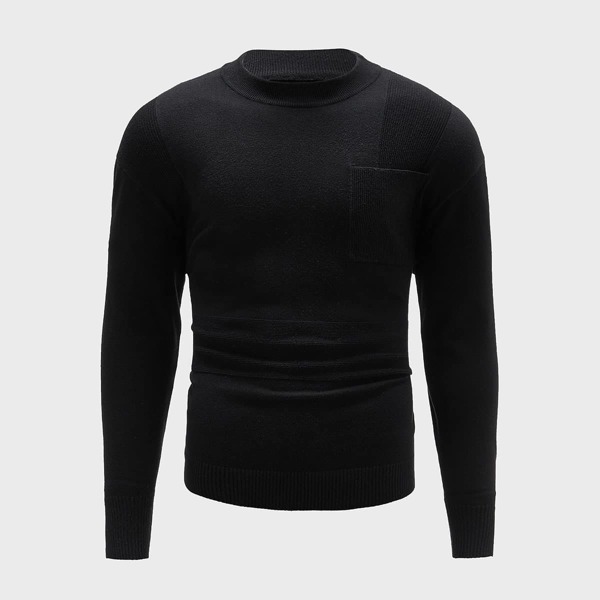 

Men Pocket Front Solid Sweater, Black