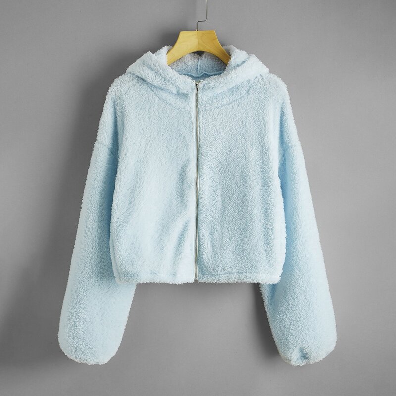

Zip Teddy Hooded Jacket, Mint blue