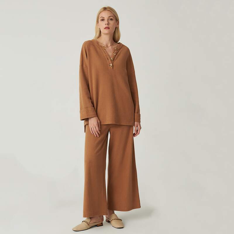 

Cotton Wide Leg Pants, Brown