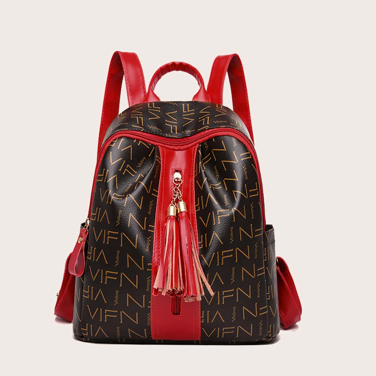 

Tassel Decor Letter Graphic Backpack, Red