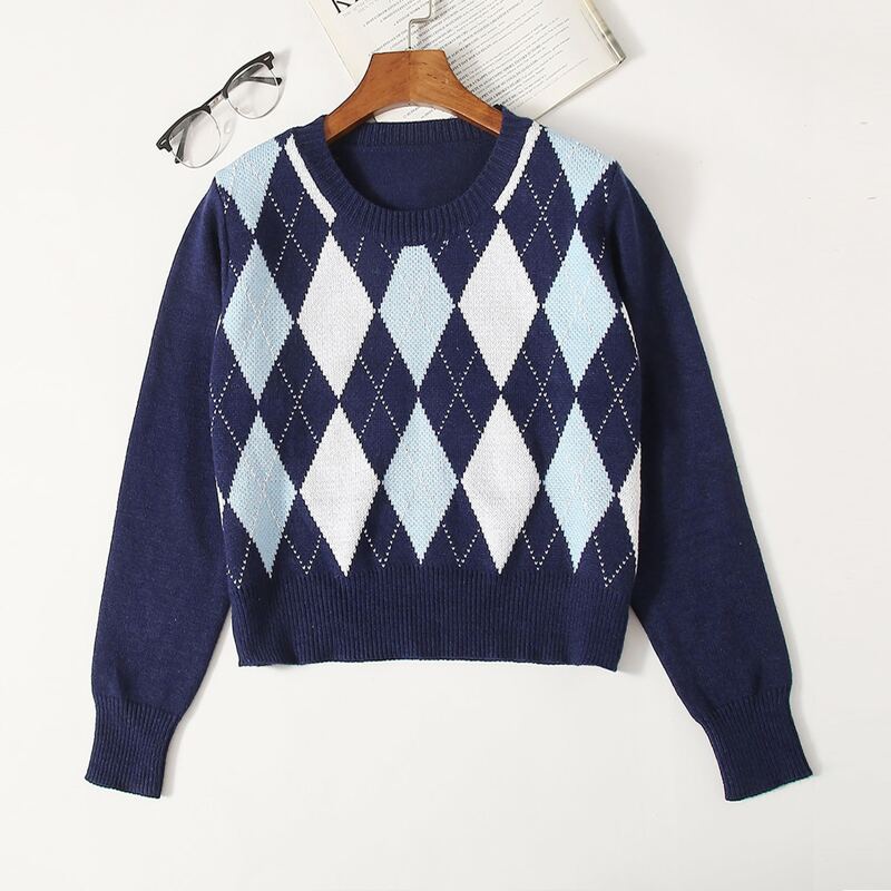 

Argyle Pattern Crew Neck Sweater, Multicolor
