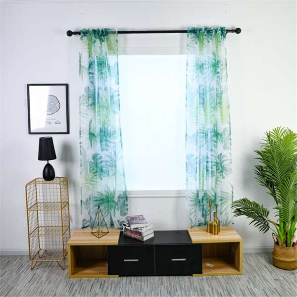 

Leaf Print Sheer Single Panel Curtain, Multicolor