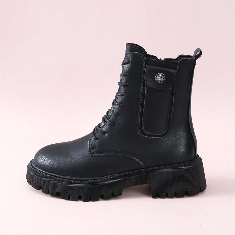 

Lace-up Front Combat Boots, Black