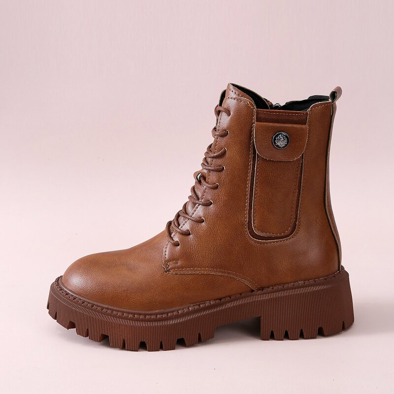 

Lace-up Front Combat Boots, Brown