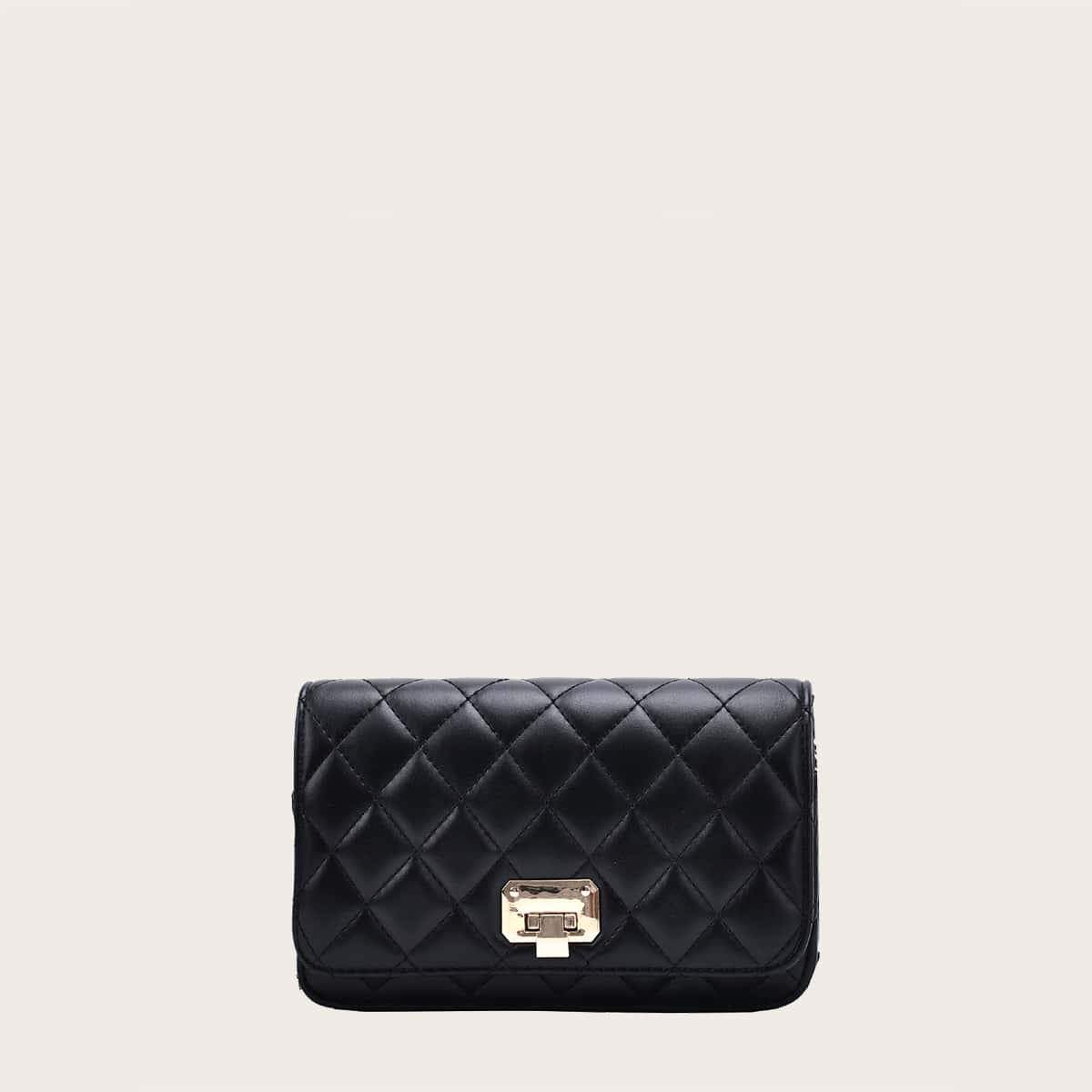 

Quilted Flap Chain Crossbody Bag, Black