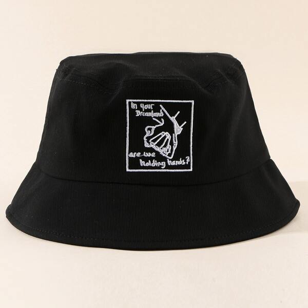 

Letter Embroidery Bucket Hat, Black