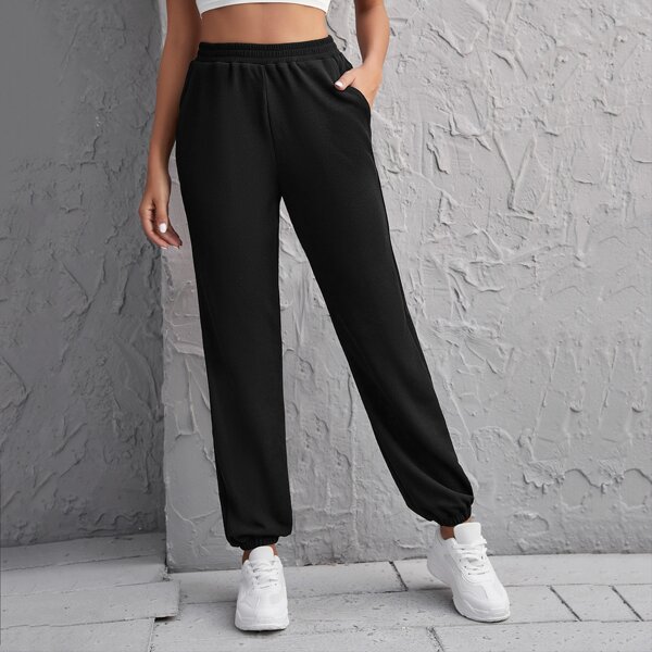 

Slant Pocket Solid Joggers, Black