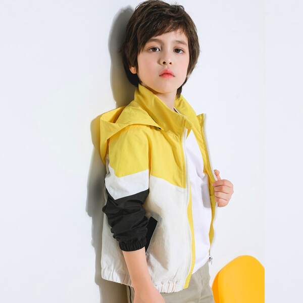 

Boys Colorblock Zip Up Hooded Windbreaker Jacket, Multicolor