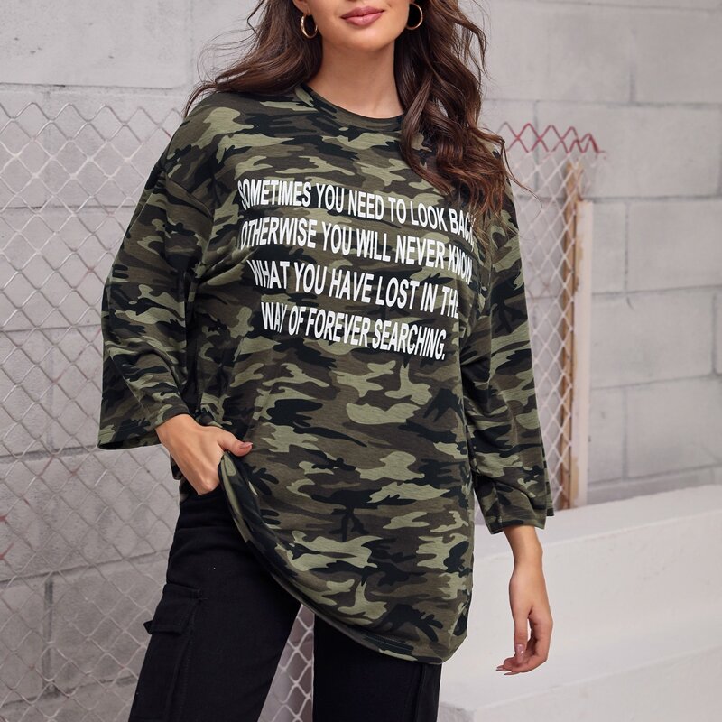 

Slogan Graphic Camo Longline Tee, Multicolor