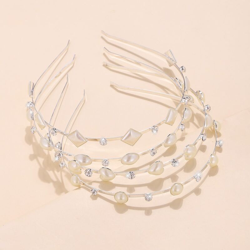 

4pcs Faux Pearl Decor Hair Hoop, Silver
