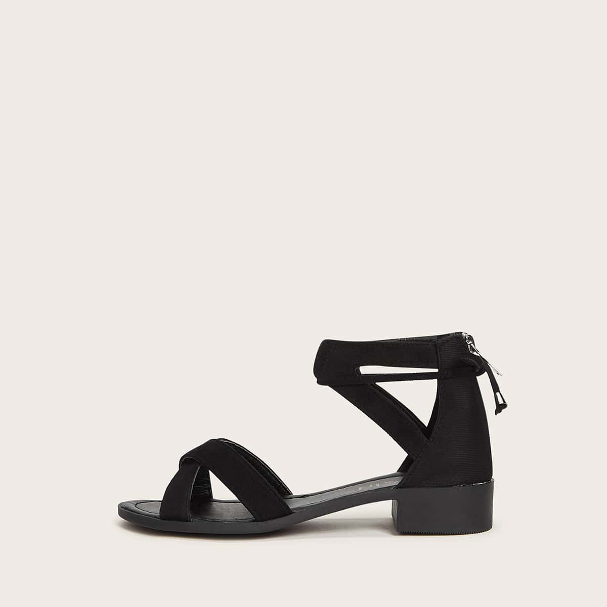 

Back Zip Chunky Heeled Sandals, Black