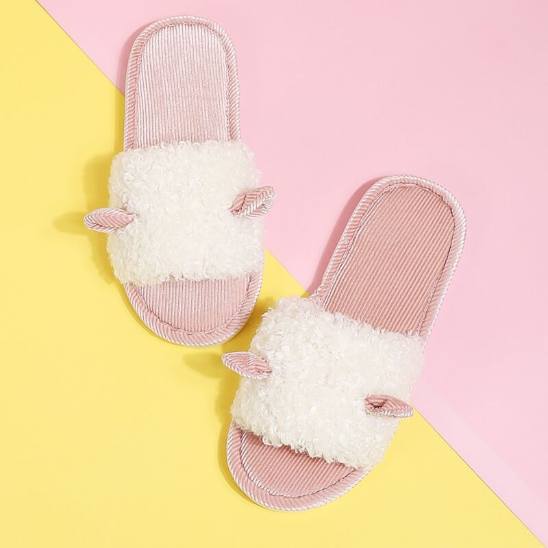 

Cartoon Design Fluffy Slippers, Pink