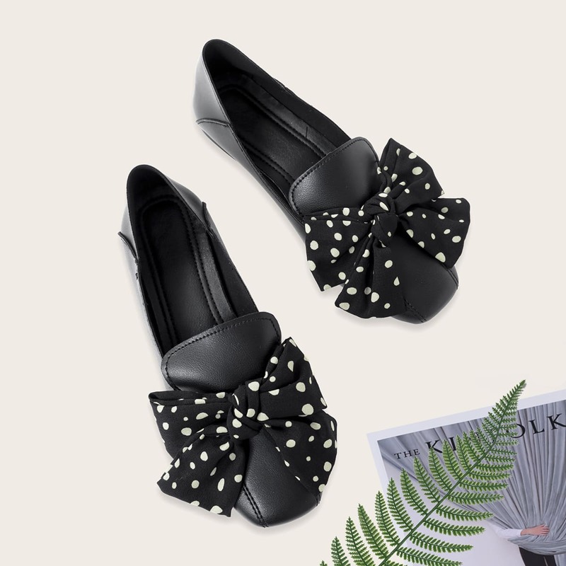 

Square Toe Bow Decor Flats, Black