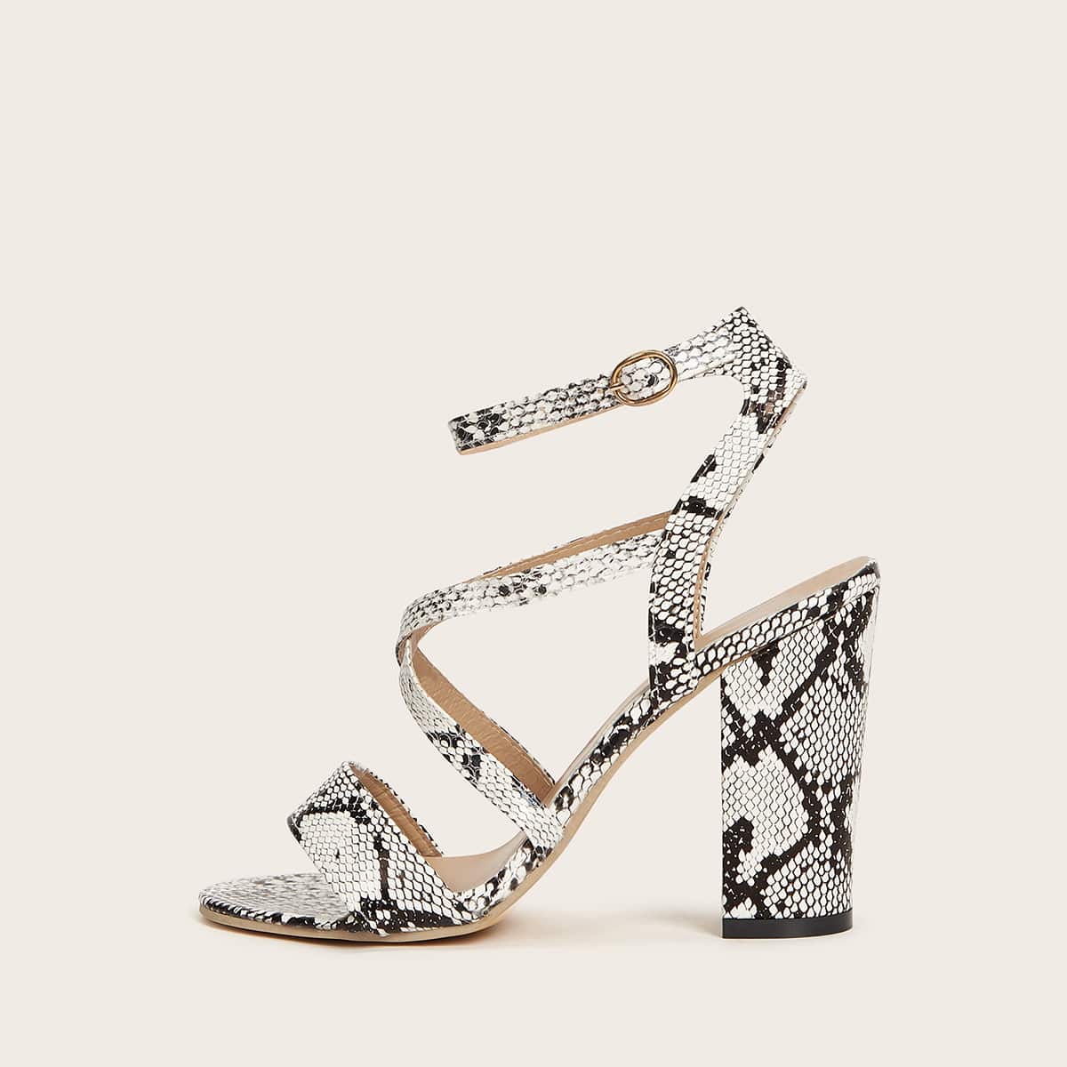 

Snakeskin Chunky Heeled Sandals, Multicolor