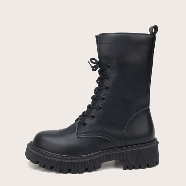 

Minimalist Lace-up Front Combat Boots, Black