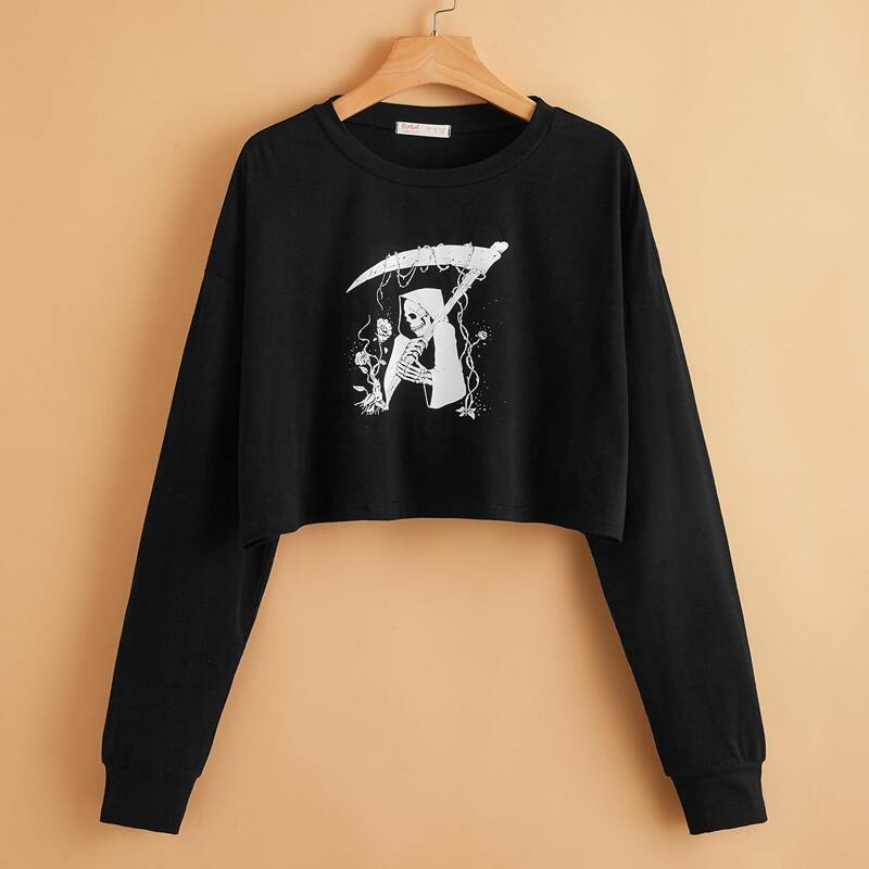 

Skull Graphic Crop Tee, Black