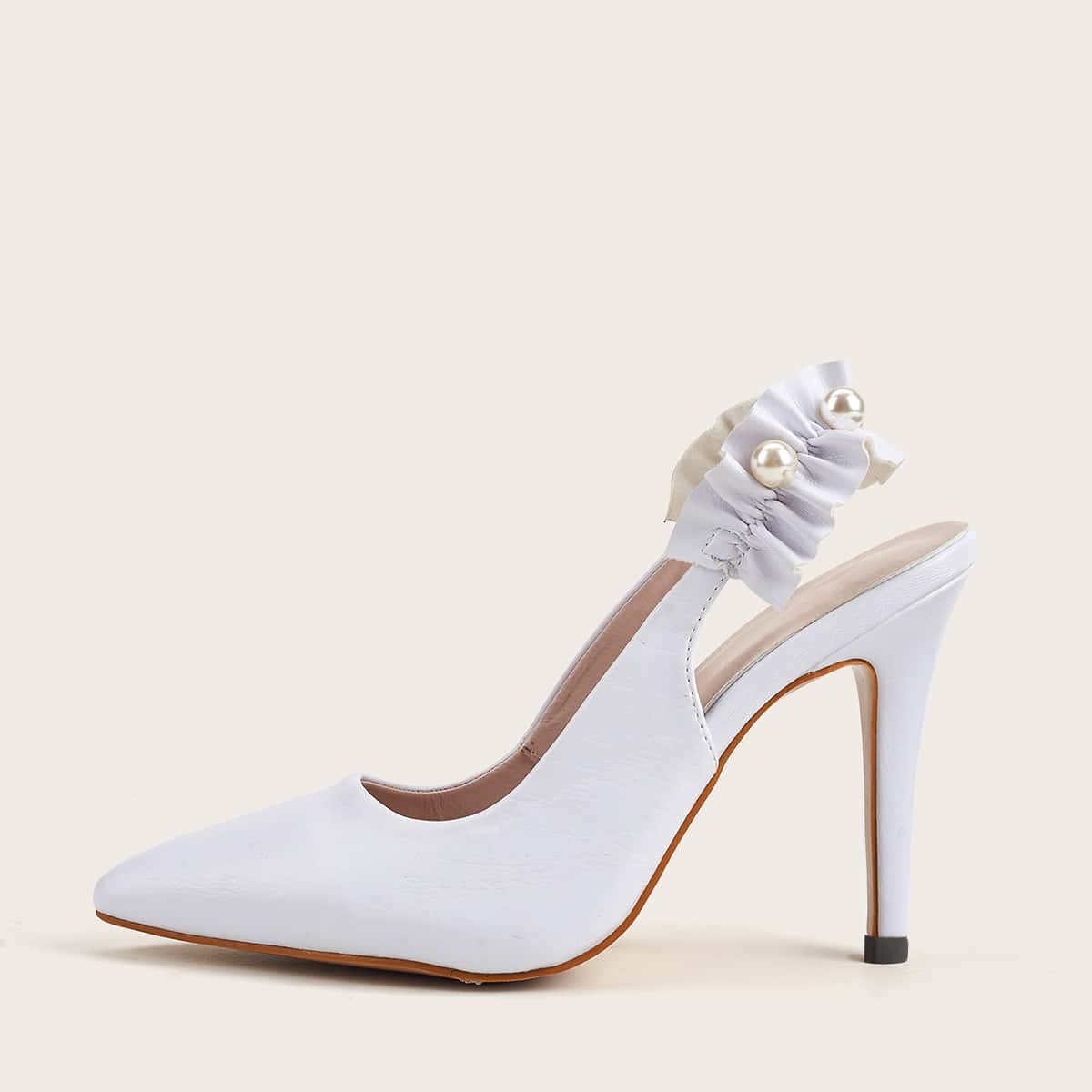 

Faux Pearl Decor Slingback Pumps, White