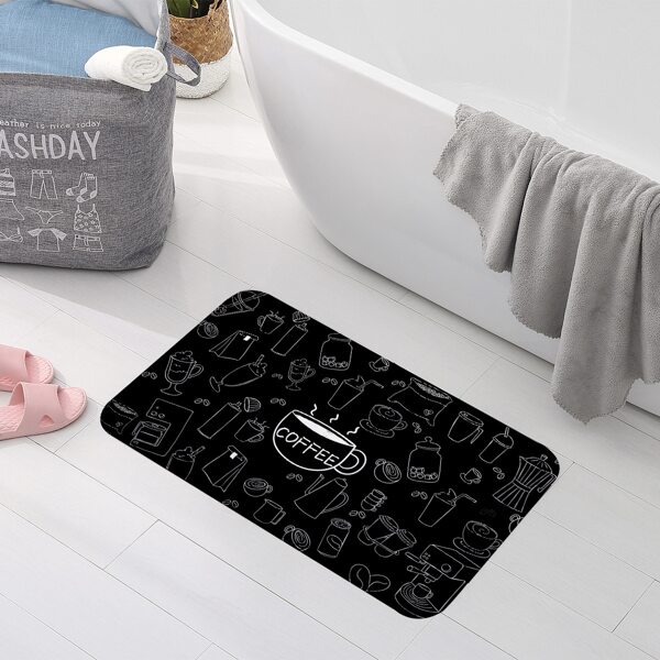 

Coffee Cup Print Floor Mat, Black