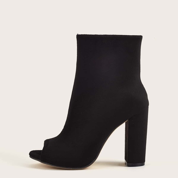 

Peep Toe Chunky Heeled Sock Boots, Black