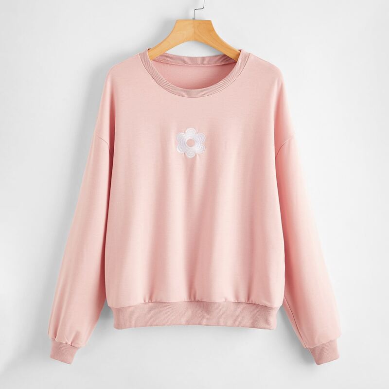 

Flower Embroidery Sweatshirt, Dusty pink