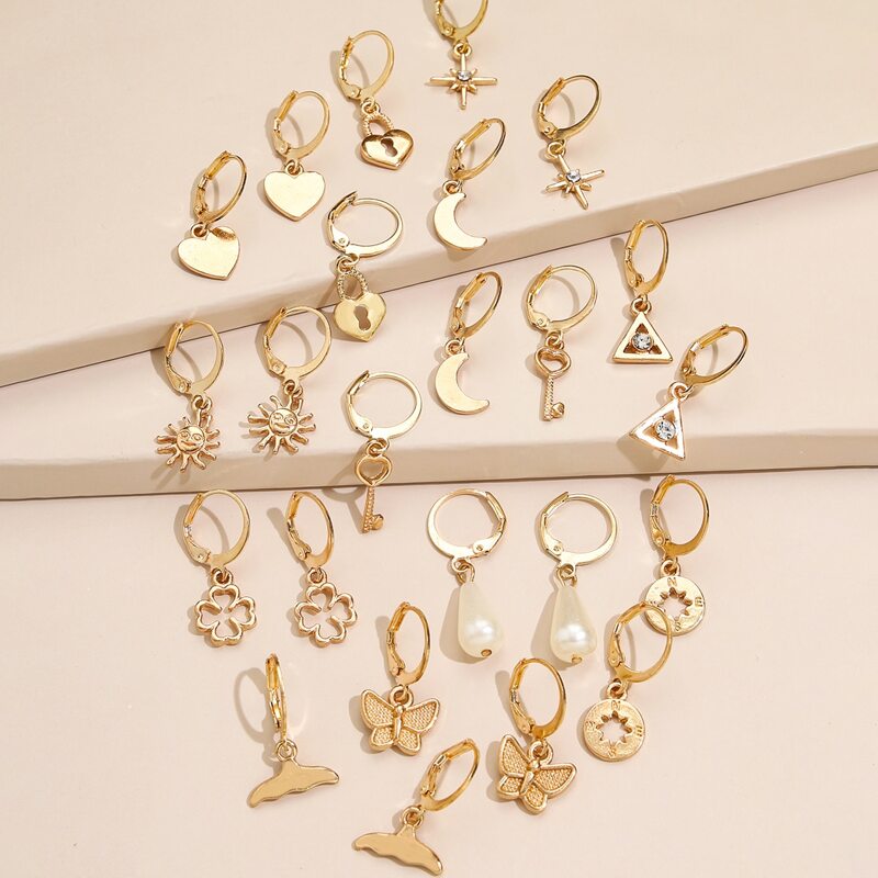

12pairs Mixed Drop Earrings, Gold