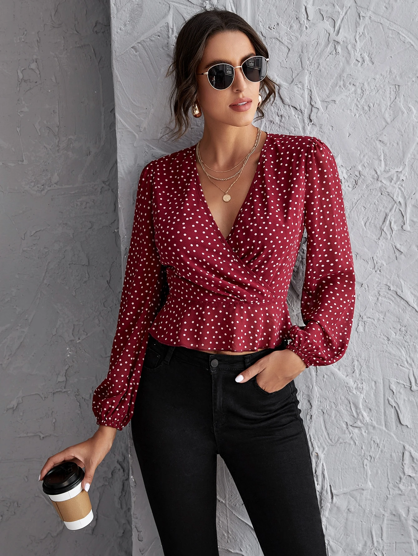 polka dot peplum top