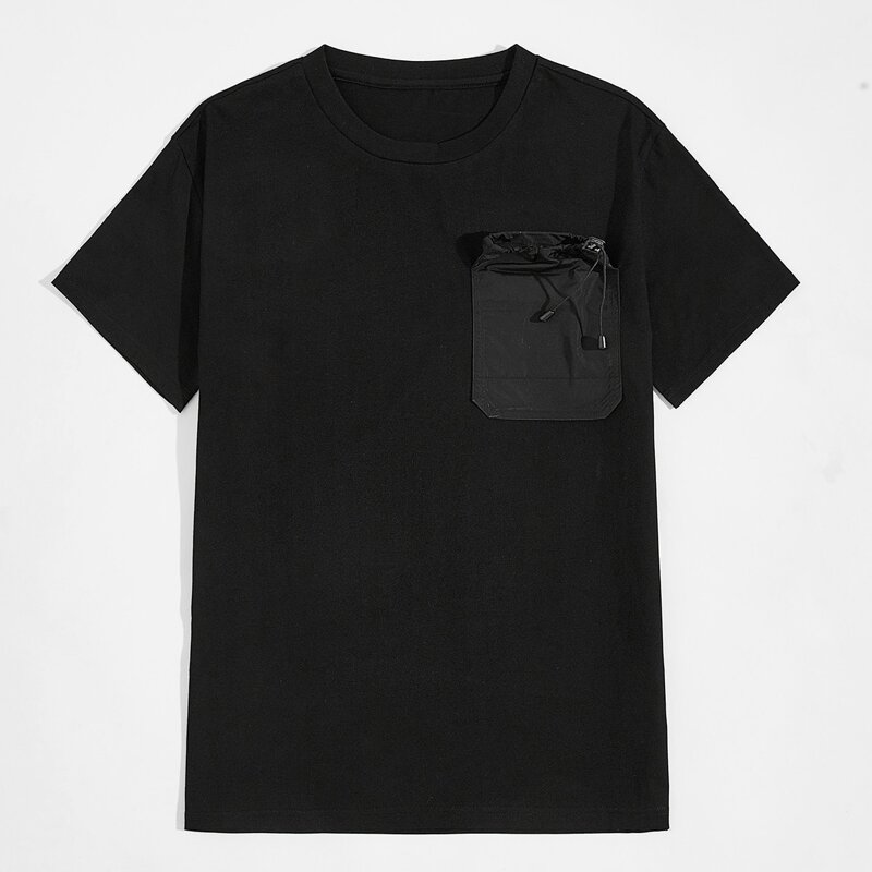 

Men Pocket Front Drawstring Detail Tee, Black