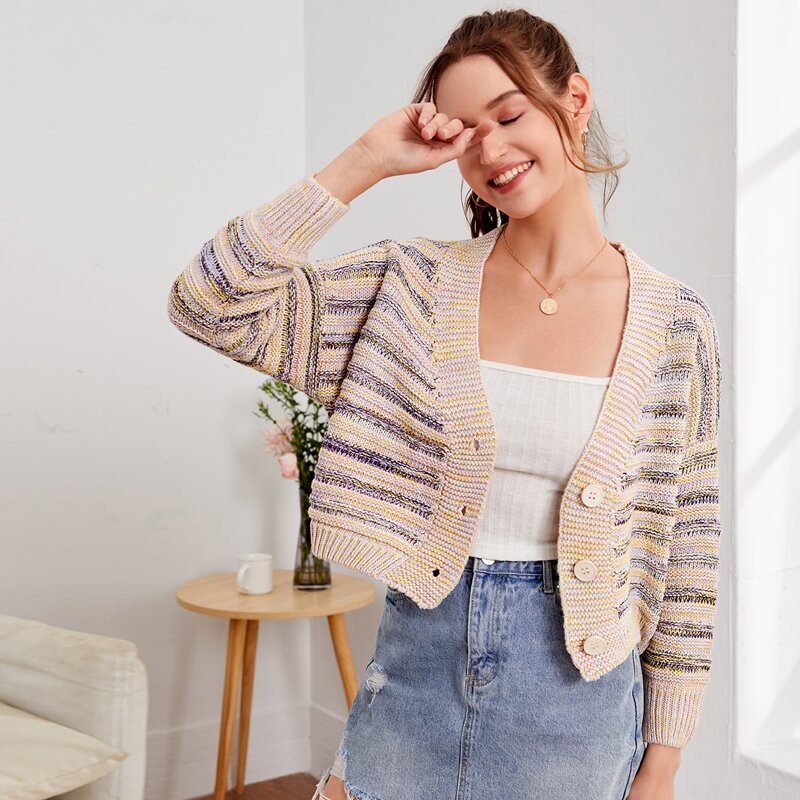

Striped Button Through Crop Cardigan, Multicolor