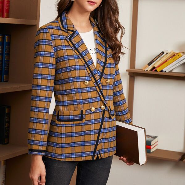 

Contrast Tape Detail Plaid Blazer, Multicolor