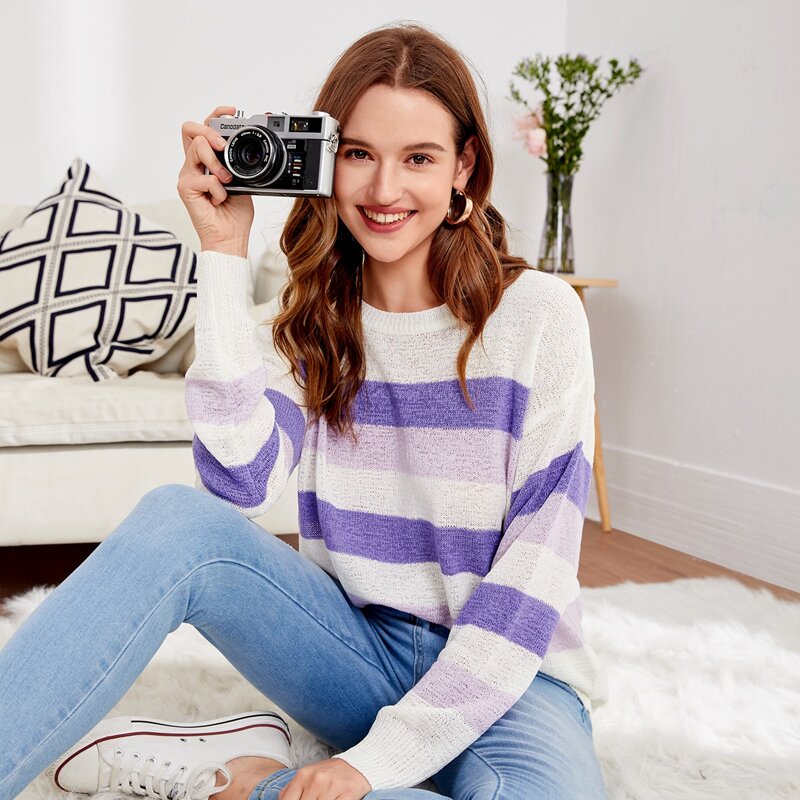 

Drop Shoulder Striped Sweater, Multicolor