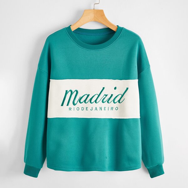 

Color Block Letter Embroidered Pullover, Green