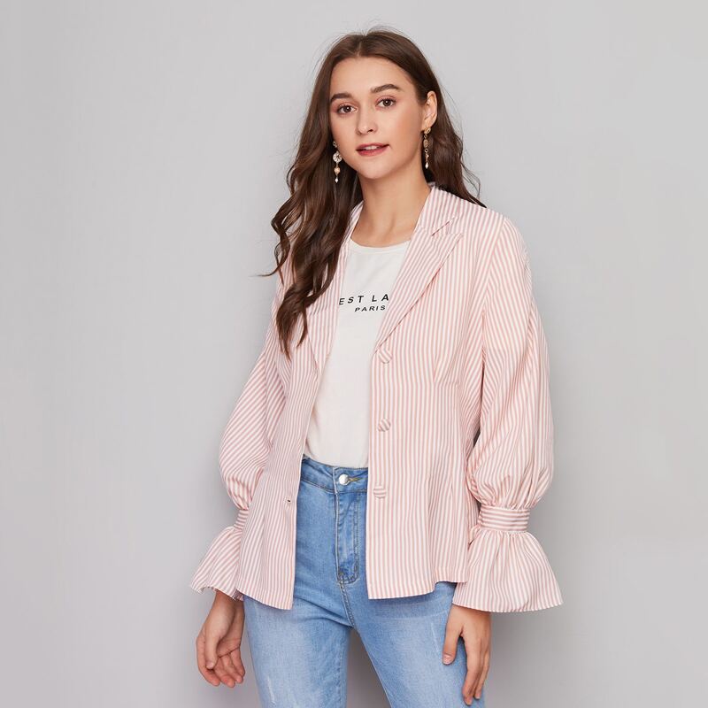 

Striped Button Through Blazer, Baby pink